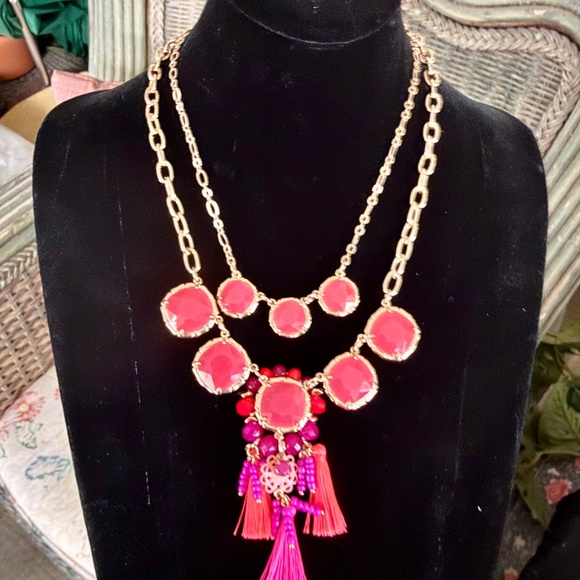 LILLY PULITZER NECKLACE 🩷 NWT HOT PINK Double Strand 🩷  BOHO Tassel BEADED… - Picture 16 of 16